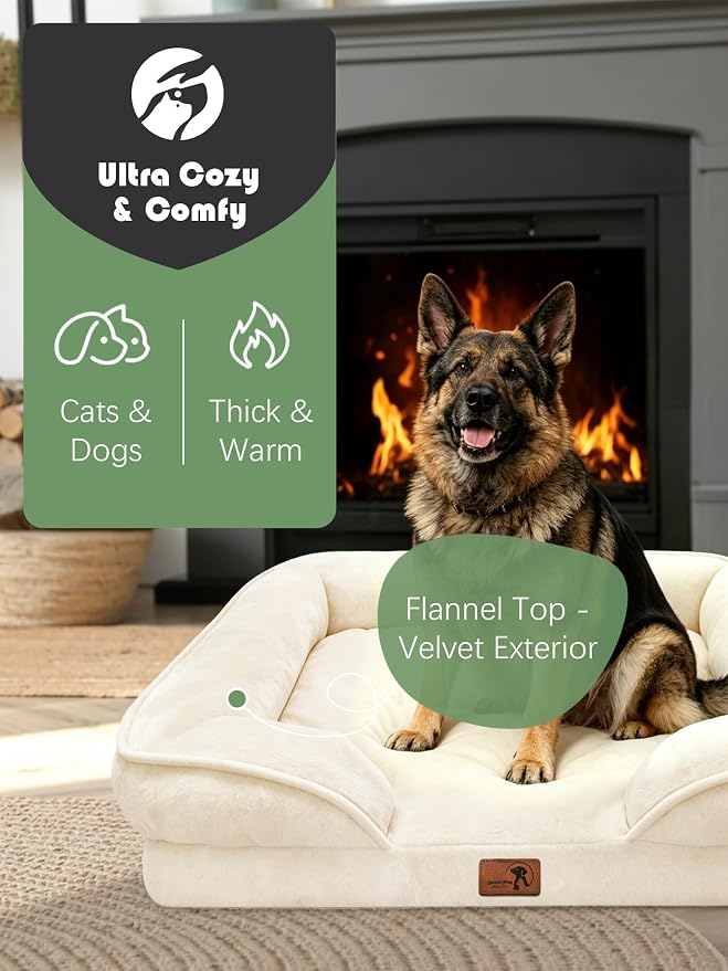 Spotted Play Orthopedic Dog Bed with Sides - Sofa Beds for Extra Large Dogs, Supportive Foam Pet Couch Bed with Washable Removable Cover, Waterproof Lining and Non-Slip Bottom, Ivory - XL