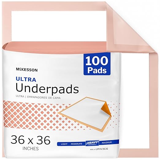 McKesson Underpads Bed Pads, Elderly, Heavy Absorbency, 36 x 36 in, 100 ct | Baby Changing, Pee Pads, Adult Incontinence Bed Pads, Chux