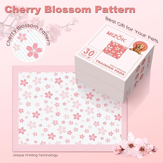 MIZOK Pink Puppy Pads with Adhesive Tabs Disposable Pee Pads 28x34in 30Ct | Heavy Duty Floor Protection Super Absorbent Large Pet Training Pads Use Sticky Bottom Strips to Keep Indoor Areas Mess Free