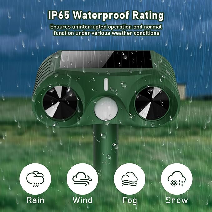 2026 Upgraded Ultrasonic Solar Animal Repellent Outdoor,USB-C Charging and Wall-Mounting Capability with Motion Activated,for Deer Cat Squirrel Raccoon Rabbit Dog Garden Yard
