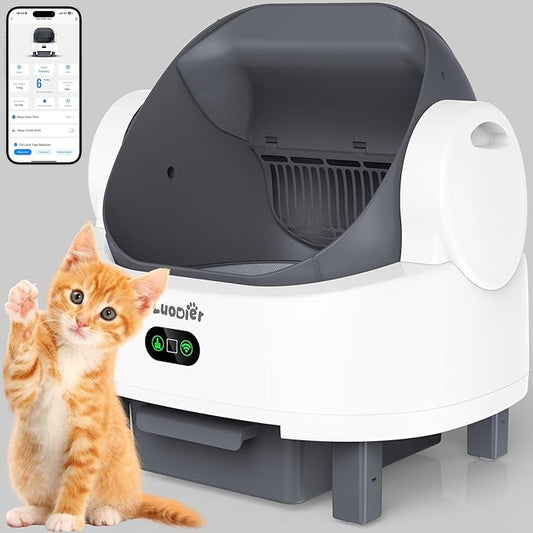 Automatic Litter Box, Open Top Large Self Cleaning Cat Litter Box for Multiple Cats, with APP Control/Multiple Safety Sensors/Trash Bag/Litter Mat, Cat Box Automatic Cleaning White