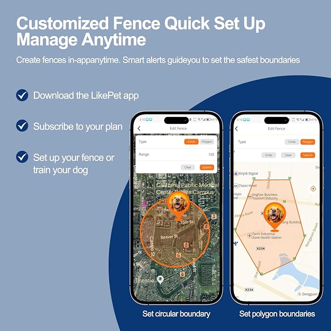 Wireless Dog Fence, GPS Dog Collar Fence System with Real-Time Tracking & Training, Portable Electric Fence for Outdoor Use, Waterproof Collar Adjustable for Medium Large Dogs, LoveFence is APP Only