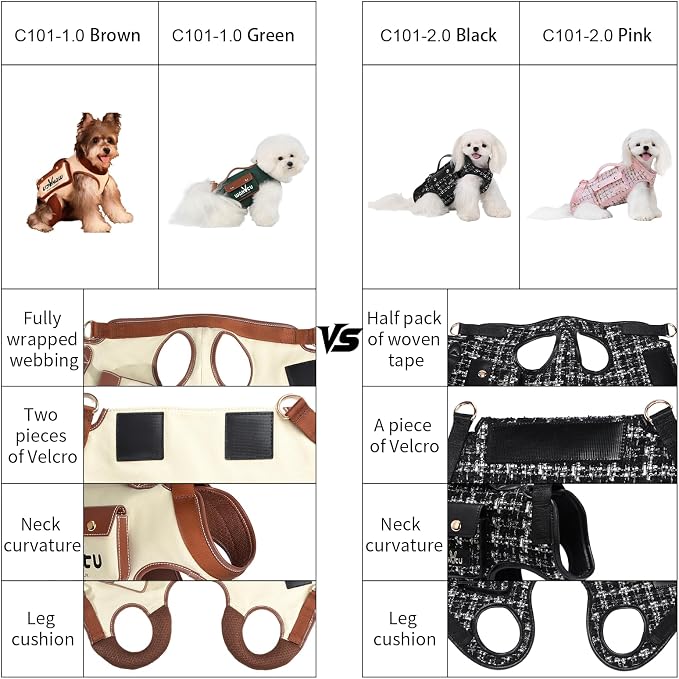Wakytu Dog Lift Harness Dog Carrier VES Harness Adjustable Leash with Small Puppy Treat Bag,Fits Most Cars,XS | stylish puppy sling carrier with handle & pocket,adjustable leash,walking & travel