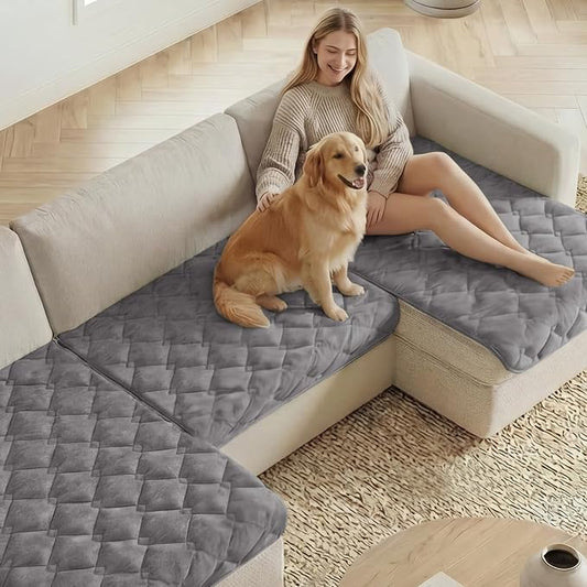 H.VERSAILTEX Chenille Couch Cover for Dogs Washable Soft Fuzzy Chair Covers Armchair Sectional Sofa Cover Thick Pet Couch Cover Protector Non-Slip Dog Bed Cover(Light Grey, 28" x 34")
