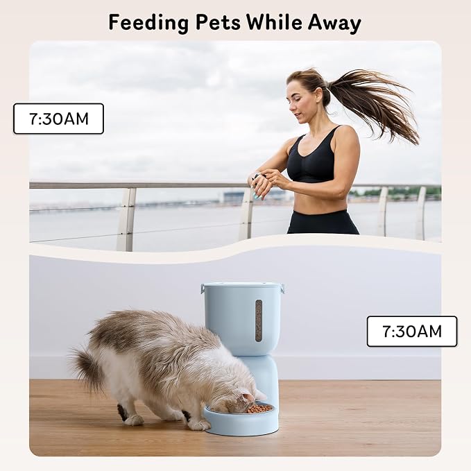 Automatic Cat Feeder and Water Dispenser FW1, Wire or Battery Cat Food Dispenser Timer Pet Feeder - Locking Lid, Desiccant Bag, Programmable Portion Control, 4 Daily Meals, 10s Voice Recorder-Blue