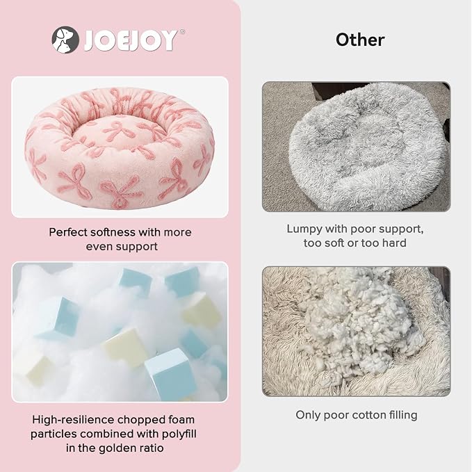 JOEJOY Jacquard Donut Round Dog Beds Medium Sized Dog,Pink 30x30x8in, Removable Washable Cover, Cute Pattern, Ultra Soft Fluffy Calming Pet Bed with Thick Supportive Bolster