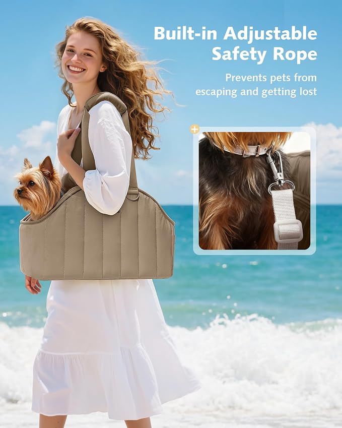 Pecute Dog Purse Carrier, Lightweight Dog Carriers for Small Dogs,Khaki | Breathable mesh,Foldable,Paper-textured fabric is water-repellent,Built-in safety rope,Machine washable,Under 6.6lbs