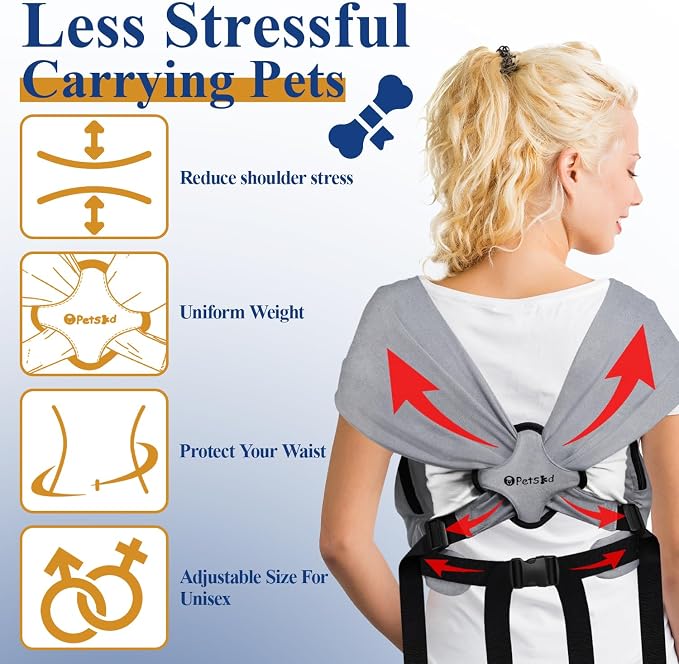 Dog Carrier Sling for Small Pet 7-15 LBS, Grey | Hands Free Front Facing, Cat Sling Chest Carrier, Bottom Mat and Adjustable Strap, for Anti-Anxiety, Walk, Vet