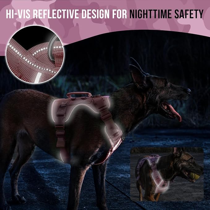 OneTigris No Pull Tactical Dog Harness for Medium Large Dogs | Reflective K9 Working Easy Control Vest – Adjustable Dog Harness with Hook & Loop Panels for Walking, Hiking & Training