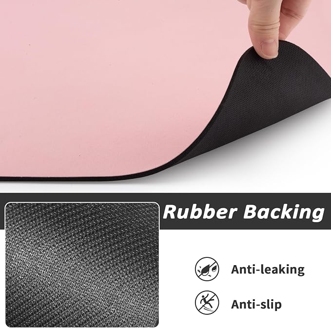 HotLive Dog Food Mat - Absorbent Cat Mat for Food and Water, No Stains Pet Feeding Bowl Mat, Easy to Clean Pet Placemats, Quick Dry Dog Water Dispenser Mat for Messy Drinkers | Paw Pink 18"x34"