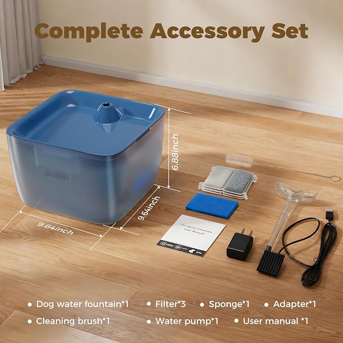 Pet Water Fountain for Large Dogs & Cats, 7L/1.84Gal, Quiet Automatic Pump | Large dog water bowl dispenser for multi-pet households, easy to clean, recirculating system, visible water level, no spill