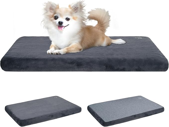 EMPSIGN Dog Bed Mat Crate Pad Mattress, Ultra Soft Pet Kennel, Grey, Small | Reversible(Cool & Warm), Waterproof Linings, Removable Machine Washable Cover, for 24" Dog Crate, Firm Support