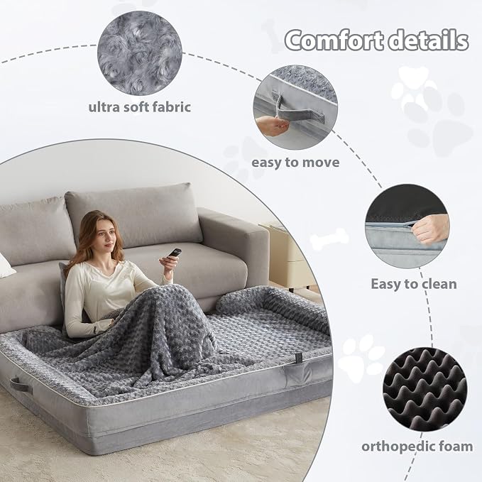 WNPETHOME Orthopedic Washable Human Dog Bed for Adult & Dog Cozy Sleep | Human Size Waterproof Big Soft Dog Couch Sofa Bed for Dogs & Adult Relax with Removable Cover Pet Bed Grey 61x43 Inch