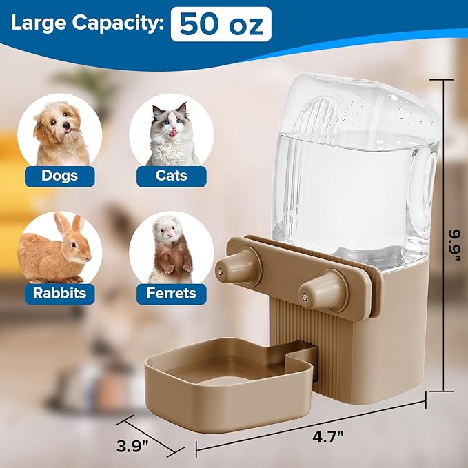 50 oz Rabbit Water Dispenser,Gravity Dog Water Bowl Dispenser for Cage,Auto Water Bottle for Ferret,Cat,Dog and Other Animals, Compatible with Widemouth Cages