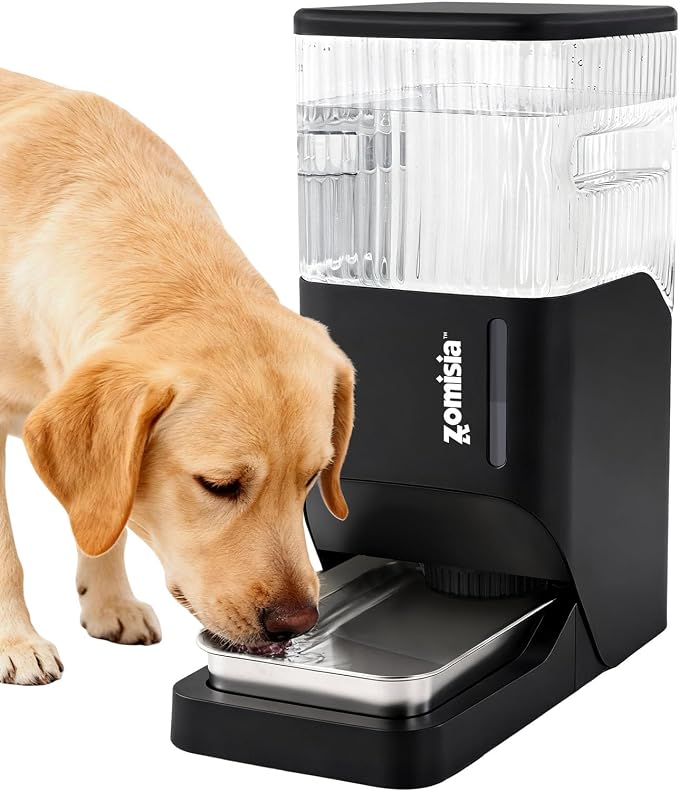 ZOMISIA Automatic Dog Water Dispenser 11L with Stainless Steel Bowl, Gravity Extra Large Capacity Water Bowl for Large-Sized Dogs, 3 Gallon Pet Waterer 100% BPA Free, Black