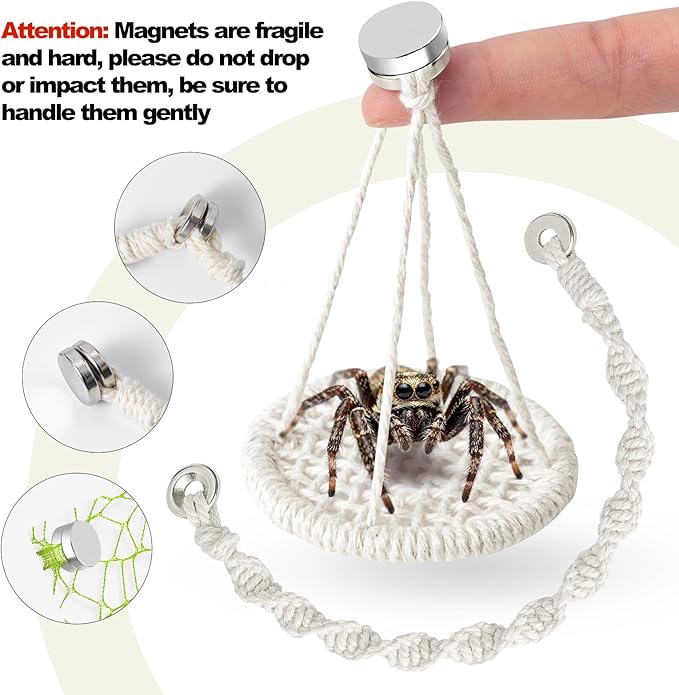 6 PCS Jumping Spider Rope Bridge Swings Set，Jumping Spider Webbed Moss Ribbon Tarantula Enclosure Accessories Natural Cotton Rope Handmade Pet Tiny Animals Enclosure Decorations