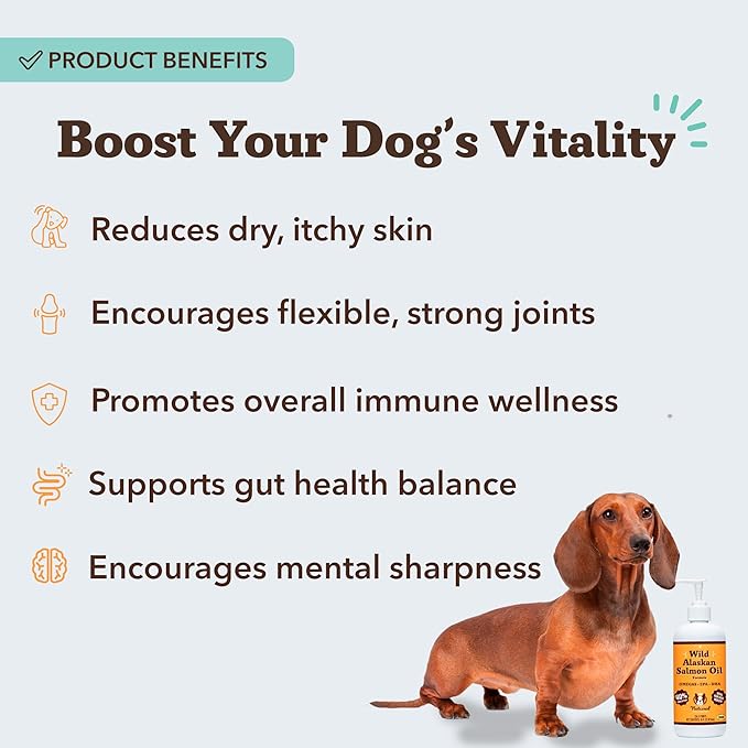 Natural Dog Company Wild Alaskan Fish Oil for Dogs – Salmon & Pollock Omega 3 Dog Oil Blend with EPA DHA for Skin Coat Health, Itchy Relief, Joint Heart Immune Support, Liquid Food Topper, 32 oz