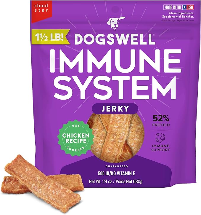 Dogswell Immunity & Defense, Flaxseed Oil, Turmeric, Vitamin E & A, Healthy Aging, Chicken Jerky, 24 oz. Bag