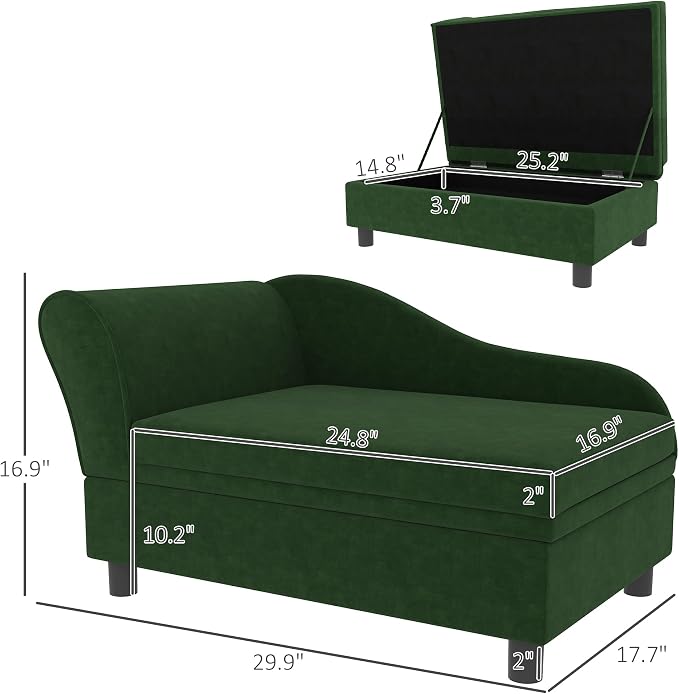 PawHut Luxury Fancy Dog Couch with Hidden Storage, Small Dog Sofa Bed with 2" Soft Foam, Modern Pet Furniture for Puppies & Little Breeds, Green | Small Dog Sofa Bed with 2" Soft Foam, Modern Pet Furniture for Little Breeds