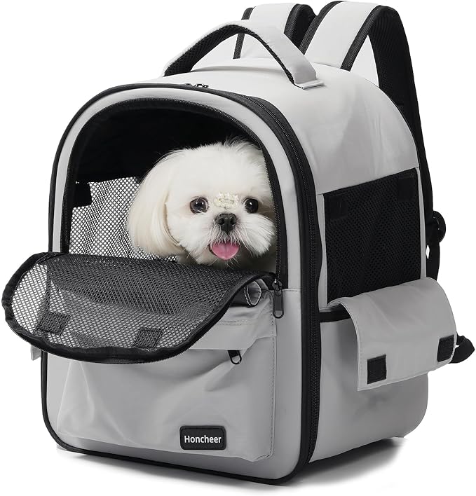 Cat Carrier Dog Backpack Carrier with Anti-Collapse Bottom (Light Gray) | Dog Carrier Mesh Backpack Breathable Pet Travel Bag with Sun Shade, Locking Zippers, Ergonomic Support for Hiking, Vet, Car