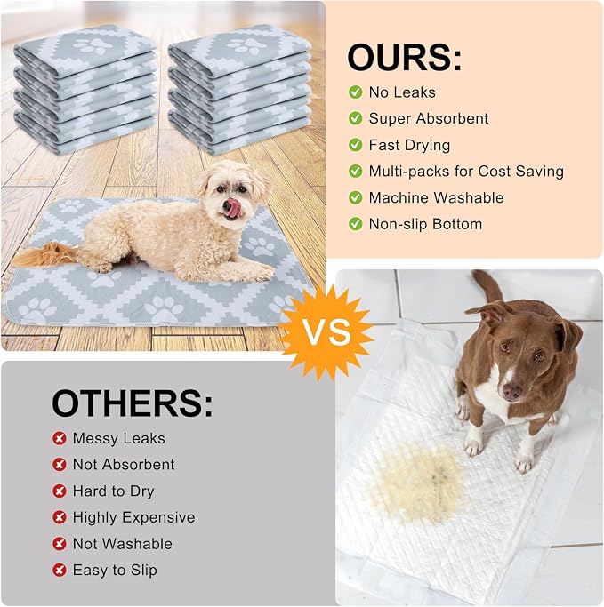 BEAUTYZOO 8 Pack Washable Pee Pads for Dogs,Reusable Puppy Pads 18x24 Gray | Waterproof Super Absorbent,Non Slip and Leak-Proof Against Urine,Whelping Pads Mats for Puppy Potty Training,Playpen,Crate