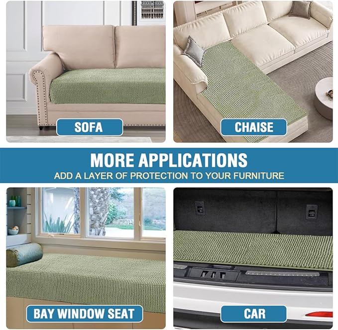 H.VERSAILTEX Plush Chenille Dog Bed Cover Thick Soft Sofa Cover for 3 Cushion Couch Anti Slip Couch Cover Furniture Protector for Dog, Pet, Cat (35" x 82", Sage)