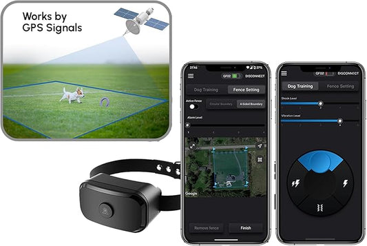 Upgrated GF02 Plus - Customizable GPS Dog Fence with Remote Training, No Subscription Required, Set Up Boundary in 1 Minute with App, Waterproof GPS Dog Collar System, Long Battery Life