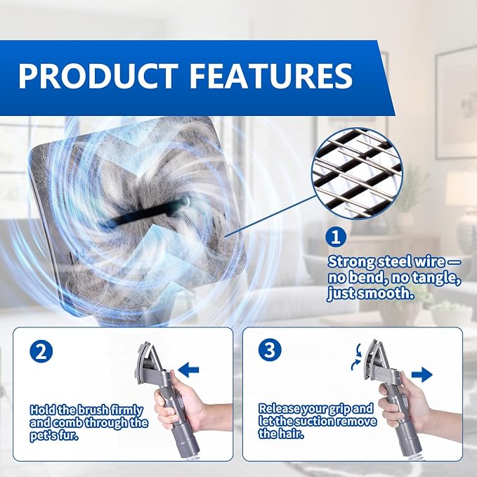 Pet Grooming Kit Compatible with Dyson V7 V8 V10 V11 V15 Vacuum Cleaner | Flexible Extension Hose Mattress Tool Stiff Brush Soft Bristle and Flexible Crevice Tool for Home Cleaning