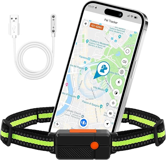 Wireless GPS Dog Fence Collar, Real-Time Dog Tracker with Health Monitor, Custom Virtual Fence, No Base Station Needed, Activity Tracking App, Waterproof