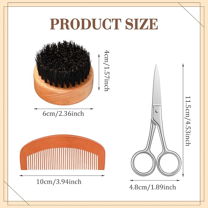Maitys 10 Set Appreciation Gifts Bulk Beard Brush Comb Scissors,Round | Boar Bristle Beard Brush, for Men Father Colleague Employee
