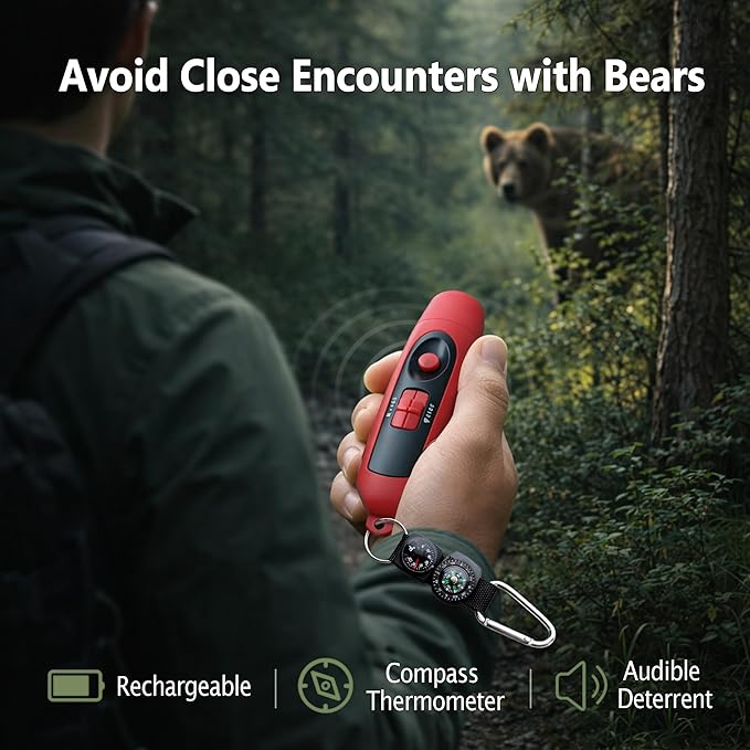 120dB Electronic Air Horn with Compass & Thermometer- Bear Horn to Scare Bears - Self Defense for Hiking