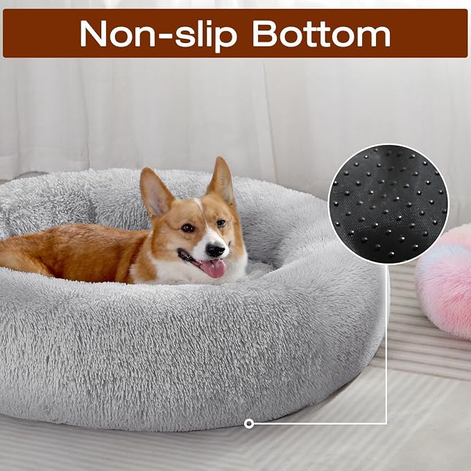 JOLLYVOGUE Dog & Cat Bed, Calming Anti-Anxiety Pet Bed for Small Dogs, Fluffy Donut Cushion for Small and Medium Pets (20") (Pack of 2)