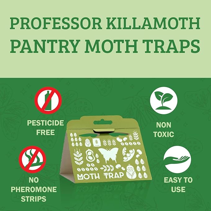 Professor Killamoth Superior Pantry Moth Traps 6-Pack with Pheromones Prime | No Insecticides | Safe, Non-Toxic and Child and Pet Friendly Pantry Protection | Superior Attractant