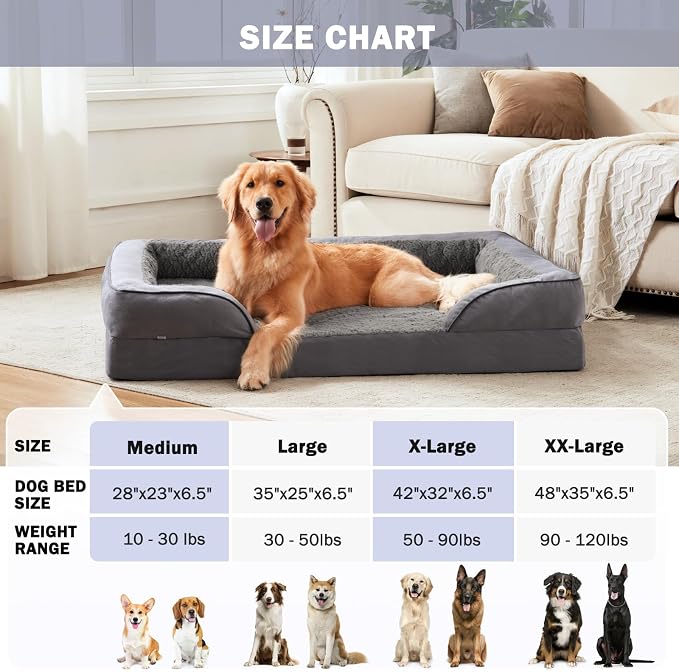 Orthopedic Dog Beds Large Sized, XL Washable Dog Sofa with Egg-Crate Foam, Waterproof Lining and Non-Skid Bottom