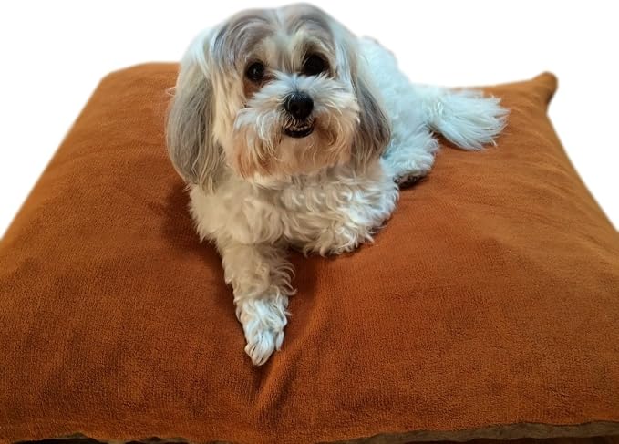 Durable Comfort Micro-Cushion Memory Foam Pet Dog Pillow Bed with Waterproof Liner + External Cover for S,M,L Dogs- Complete Set (Sudan Brown Coral Fleece, 36''x29'')