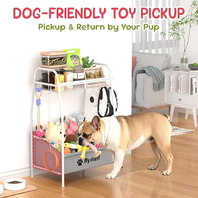 Kaiferty Medium Dog Toy basket, Toy Box for Dogs, Pet Toys Bin Dog Metal Wire Basket for Toys, Food Storage, Storage Organizer Chest Storage, Toy Box for Living Room Area (White)