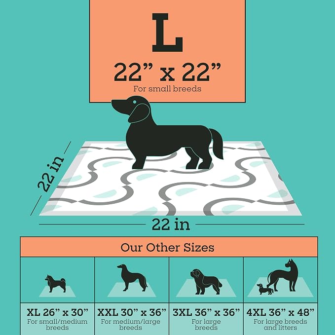 Pet Life Unlimited Smart Prints Large Puppy Pads for Dogs, Potty Training Pee Pads, 42 Count, 22" x 22", Leak-Proof, Super Absorbent, Quick-Dry, Patterned Pads with Odor Control, Made in USA