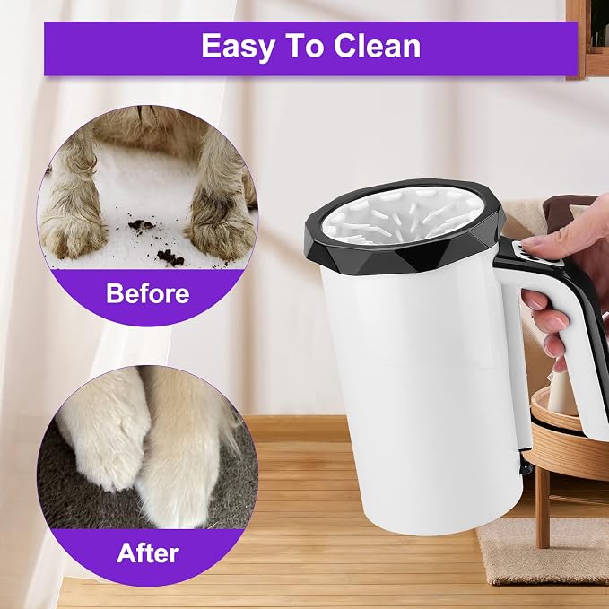 Rechargeable Automatic Dog Paw Cleaner, 2 in 1 Portable Dog Paw Washer Cup | Pet Paw Cleaner with Soft Silicone Brush, 7.4V High Power, Dog Foot Washer Suitable for Big Dog/Cat Grooming, Black