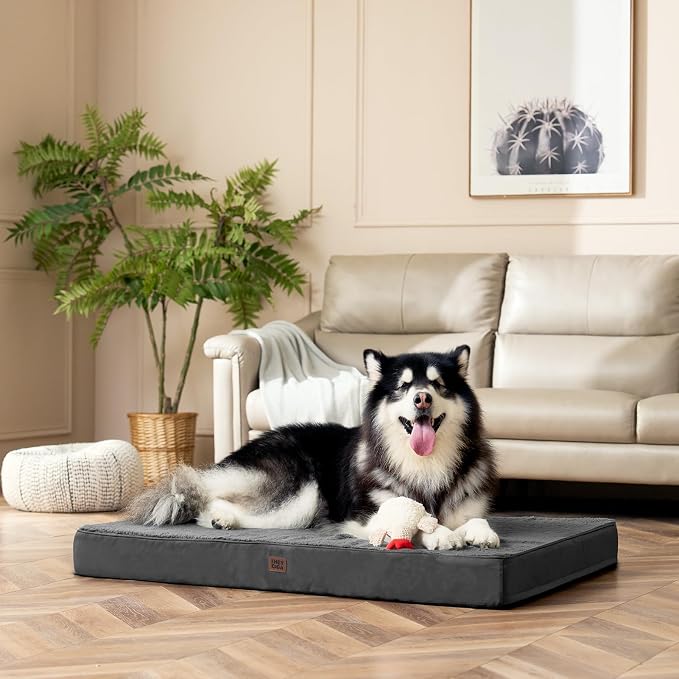 EHEYCIGA Orthopedic Dog Bed Large with Removable Washable Cover, 47IN Grey | Egg Crate Foam Support, Durable Oxford fabric, Non-Slip Bottom, Machine Washable, Soft Waterproof Plush Pet Bed Mat For Crate