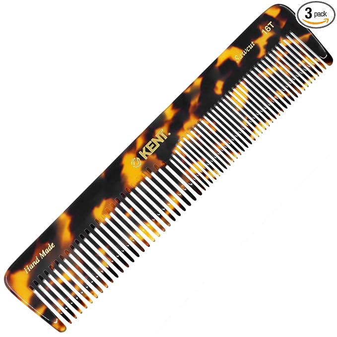 Kent 16T TY Fine Tooth and Wide Tooth Comb for Daily Grooming, Handmade Styling Comb for All Hair Types, Styling and Detangling Combs for Men and Women