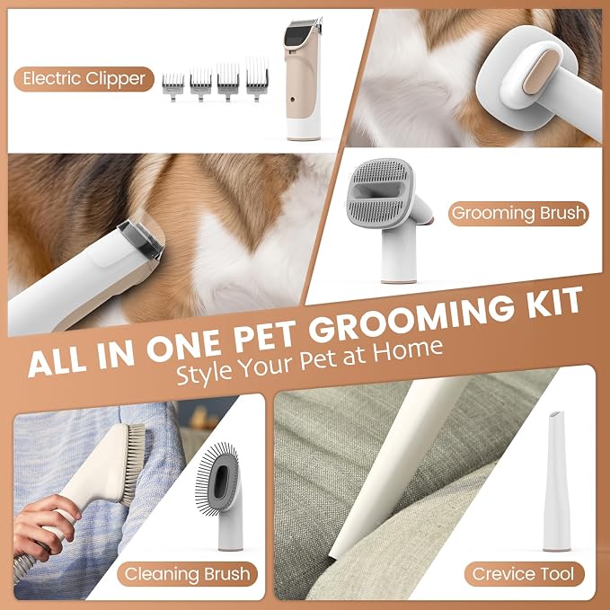FIXR Dog Grooming Vacuum, Pet Grooming Kit with Dog Clippers, 2.5L Dust Cup 11000Pa Dogs Vacuum for Shedding Grooming, 5 Grooming Tools Home Cleaning in 1, Low Noise Pet Grooming Vacuum for Dogs