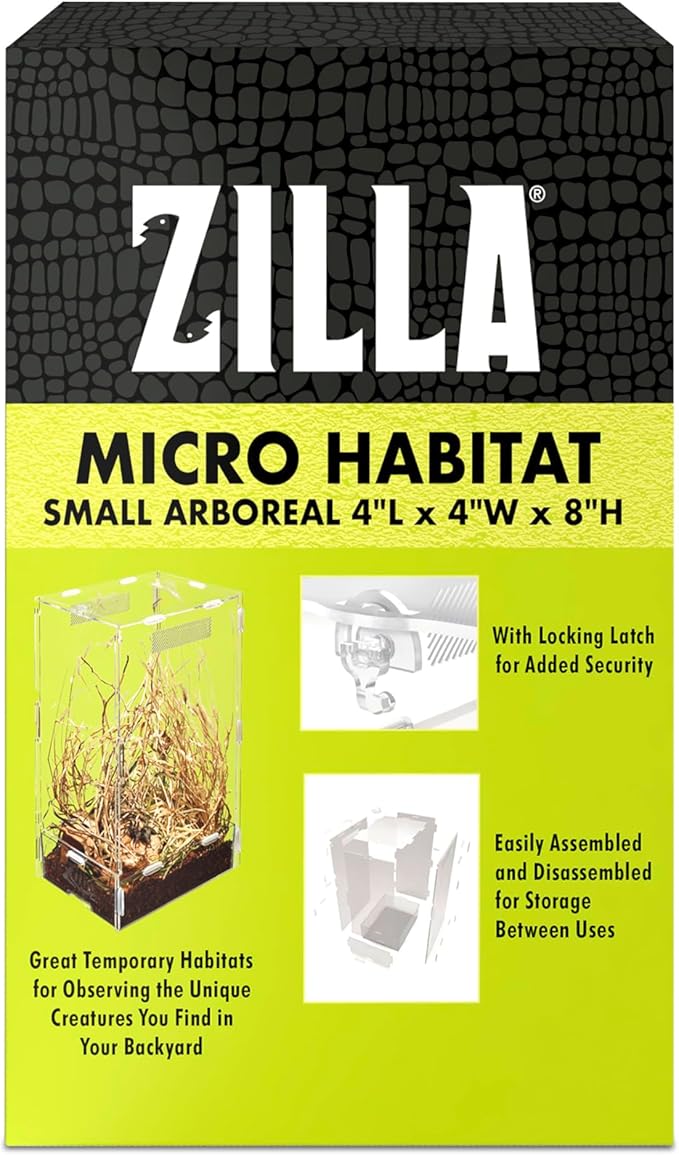 Zilla Micro Habitat Terrarium, Arboreal, with Locking Latch, for Isopods, Spiders, Insects, Small