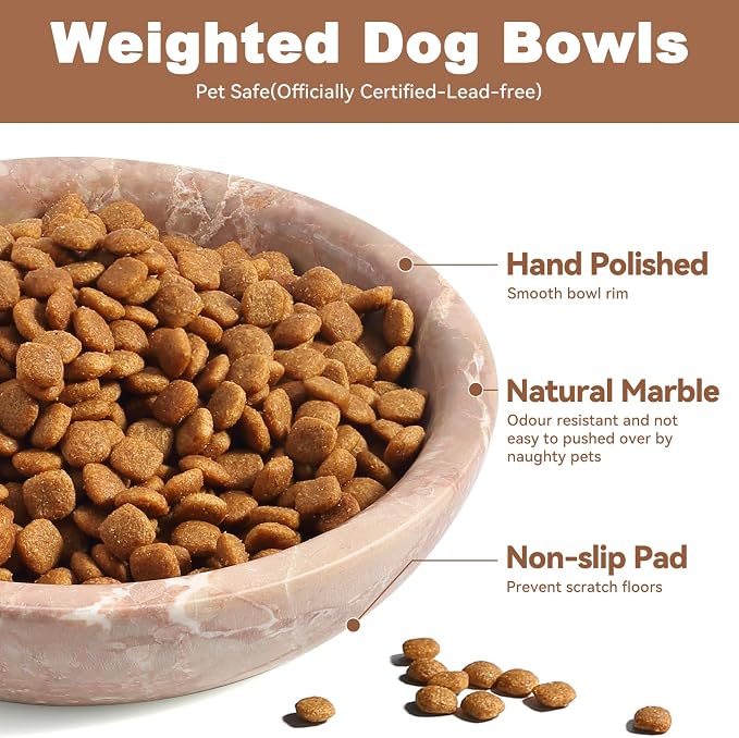 Natural Marble Cat Bowl, Weighted 1.5lb Cat Food Bowl for Cat and Small Dog, Small Animal Pet Food Dish Non-Slip, Shallow Dish for Whisker Fatigue Relief, Premium Red Stone for Home Decor