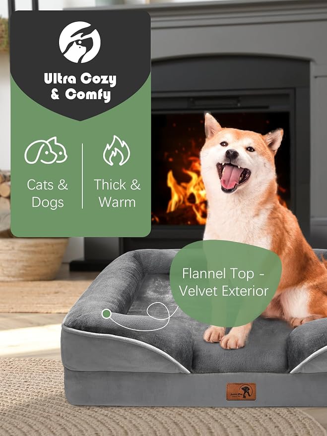 Spotted Play Orthopedic Dog Bed with Sides - Dog Sofa Beds for Medium Dogs, Supportive Foam Pet Couch Bed with Washable Removable Cover, Waterproof Lining and Non-Slip Bottom, Grey - M