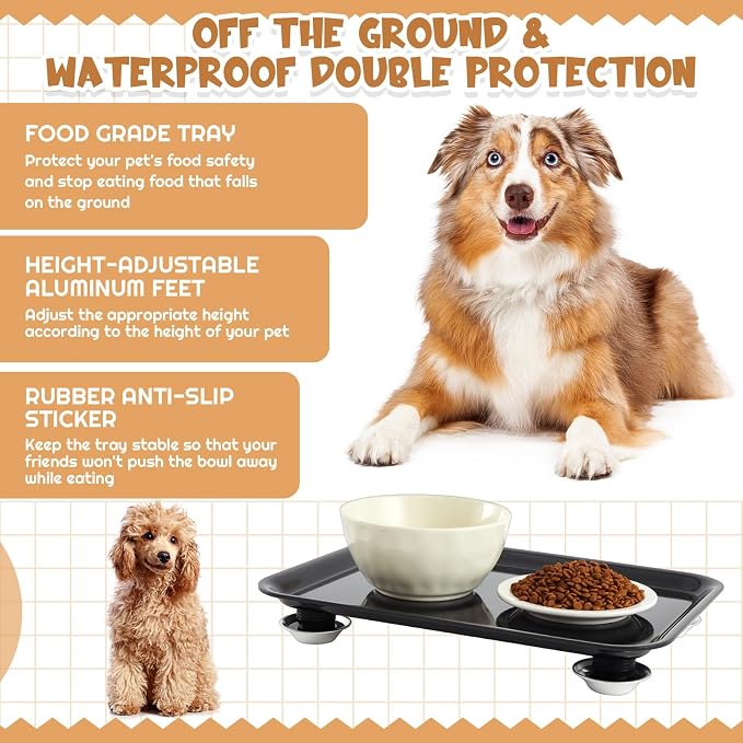 Marsui 17 in Anti-ant Cat and Dog Food Tray Set Include 1 Ant-Proof Tray and 4 Adjustable Height Stand 4 Water Cup for Crawling Pest Free Pet Outdoor Food Feeding Station Kitchen Sweets Anti-ant
