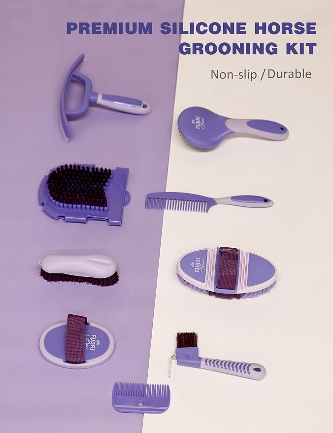 11-Piece Horse Grooming Kit with Waterproof Tote Sugar Taro | 10 coordinated horse grooming tools with comfort-grip designs and a spacious waterproof tote for complete horse grooming