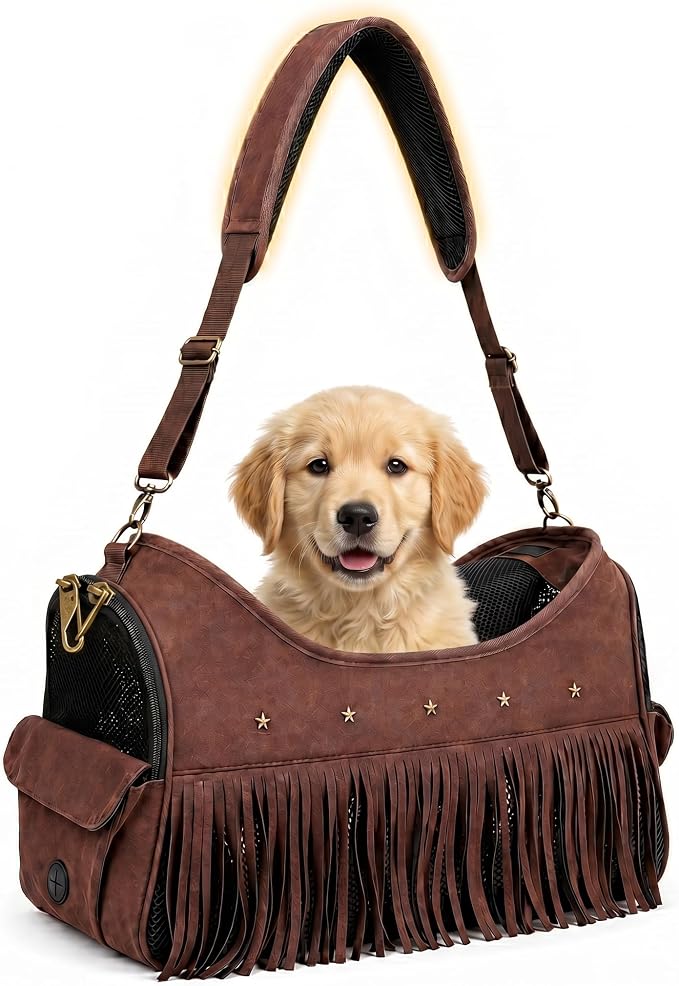 Designer Dog Carrier, Small Dog & Cat Carrier Bag with Secure Zipper Lock, Inner Safety Leash, 4-Side Breathable Ventilation, Stylish Pet Handbag for Street Photos, Pet Parties