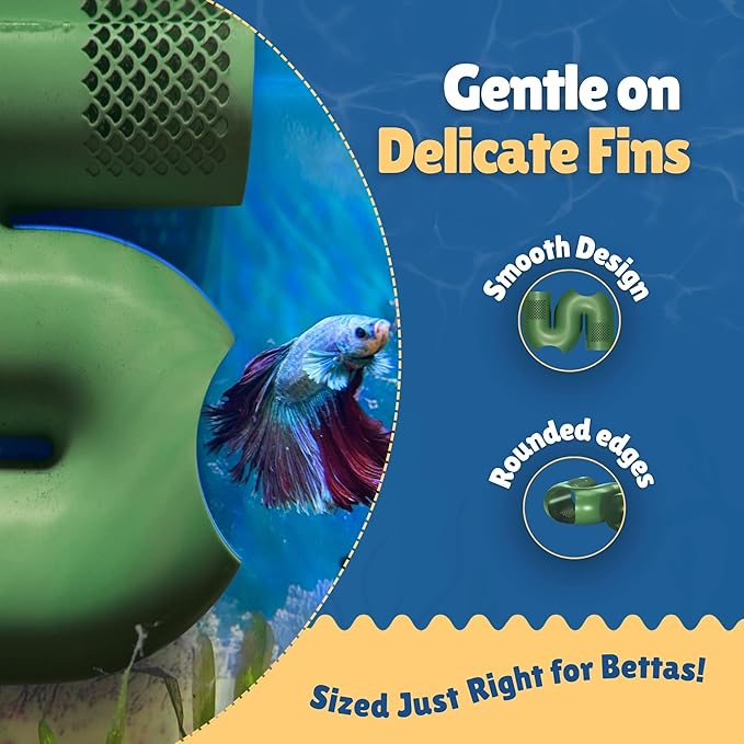 Betta Fish Tunnel Hideout | Aquarium Cave & Tunnel Decor for Betta Fish, Shrimp & Small Fish | Fish Tank Decoration, Betta Tank Accessory & Enrichment Toy (Green)