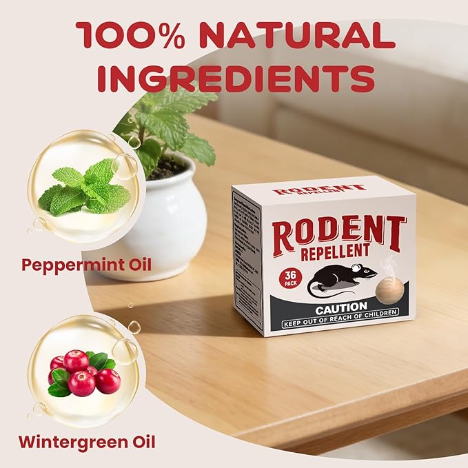 Rodent Repellent 36 Balls, Mouse Repellent Indoor for House, Car & Garage – Safe & Natural Peppermint Oil Moth Balls for Rodents, Rat & Mice Repellent for Home, Office, & Outdoors