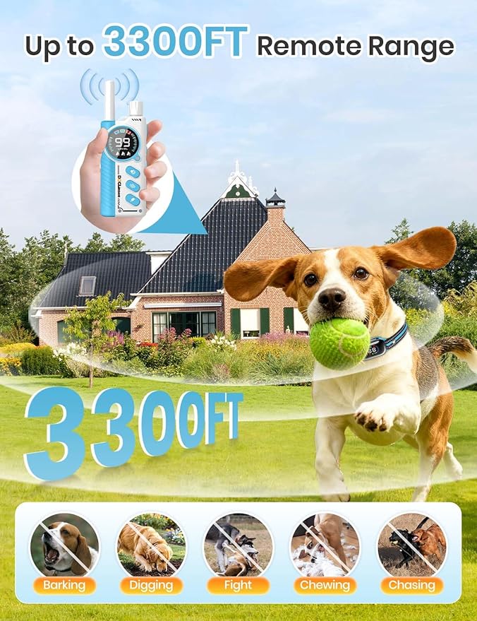 Smart 2-in-1 Dog Shock and Bark Collar - AI Anti-Misoperation, 3300FT Remote Training Collar, IPX7 Waterproof, 4 Modes (Tone, Vibration, Safe Shock, Auto Anti-Bark) for Dogs